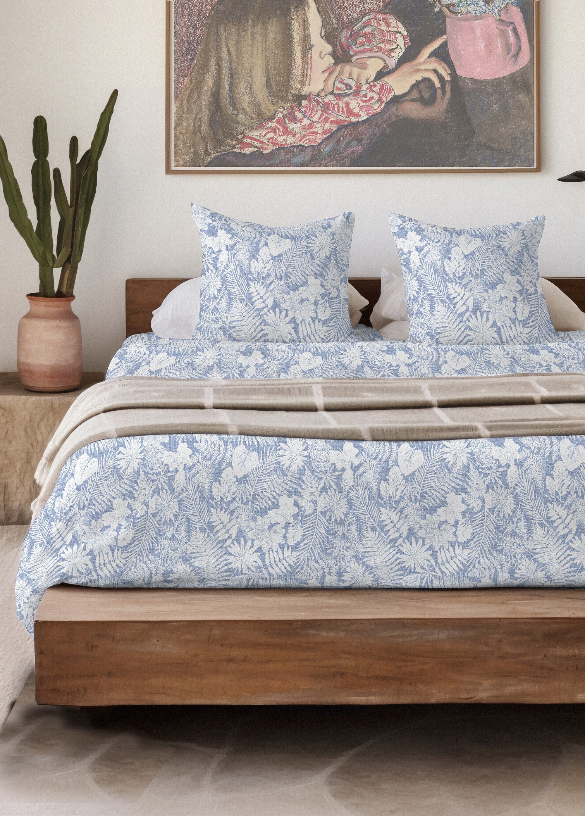Fitted_sheet_in_cotton_flannel_with_botanical_print_Blue_SF1_slim
