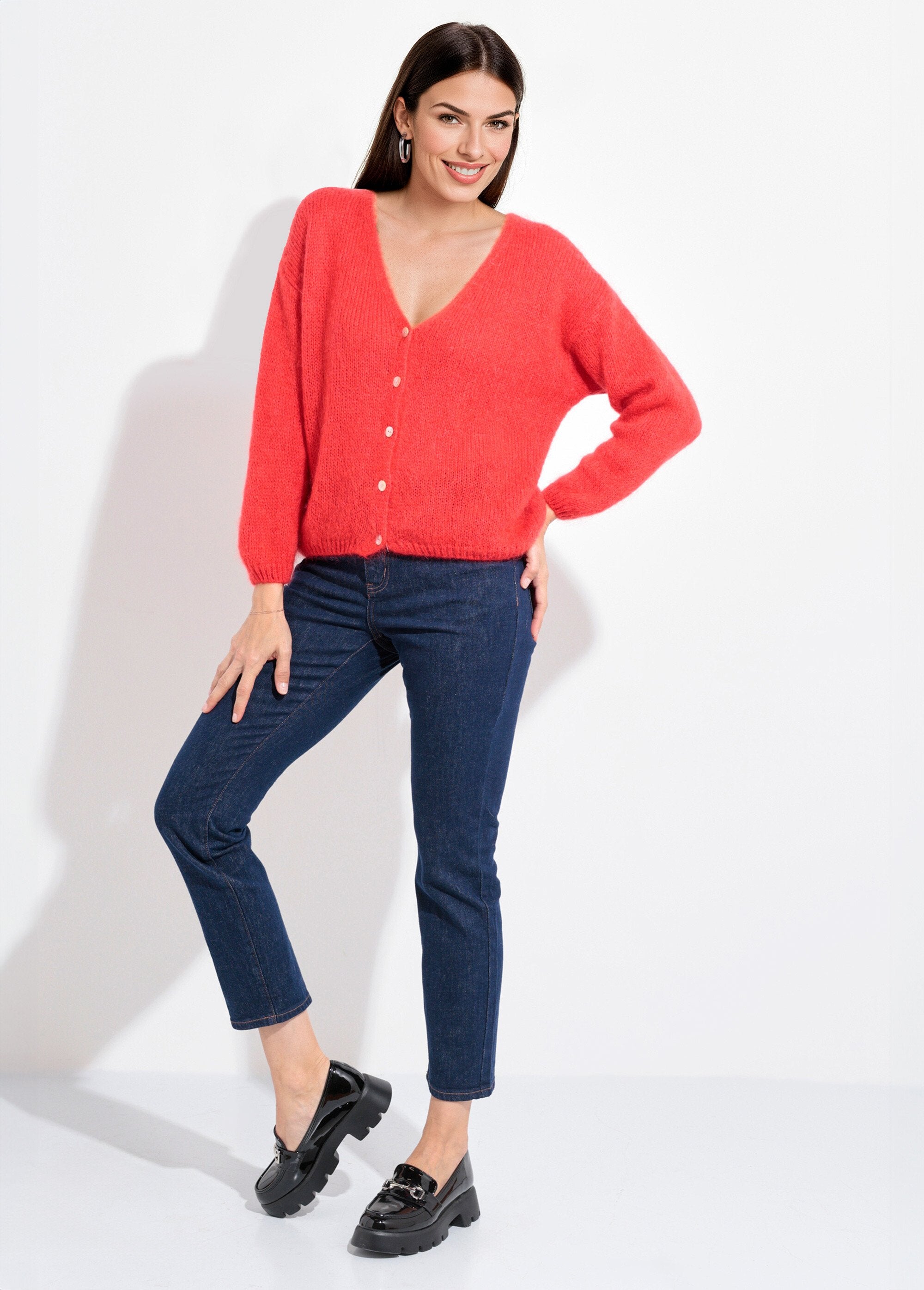 Warm,_soft_mohair_knit_V-neck_cardigan_Coral_red_SF1_slim