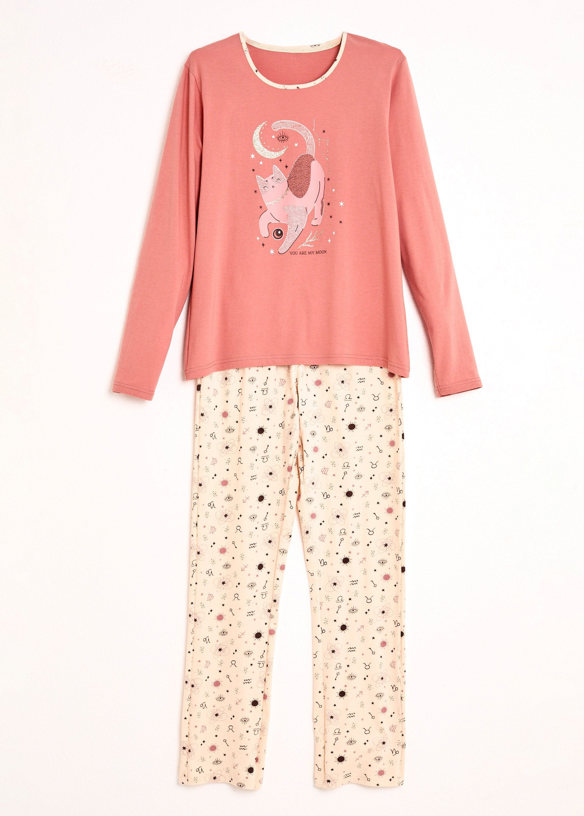 Long-sleeved_cotton_pyjama_pants_Terracotta_and_ecru_AP1_slim