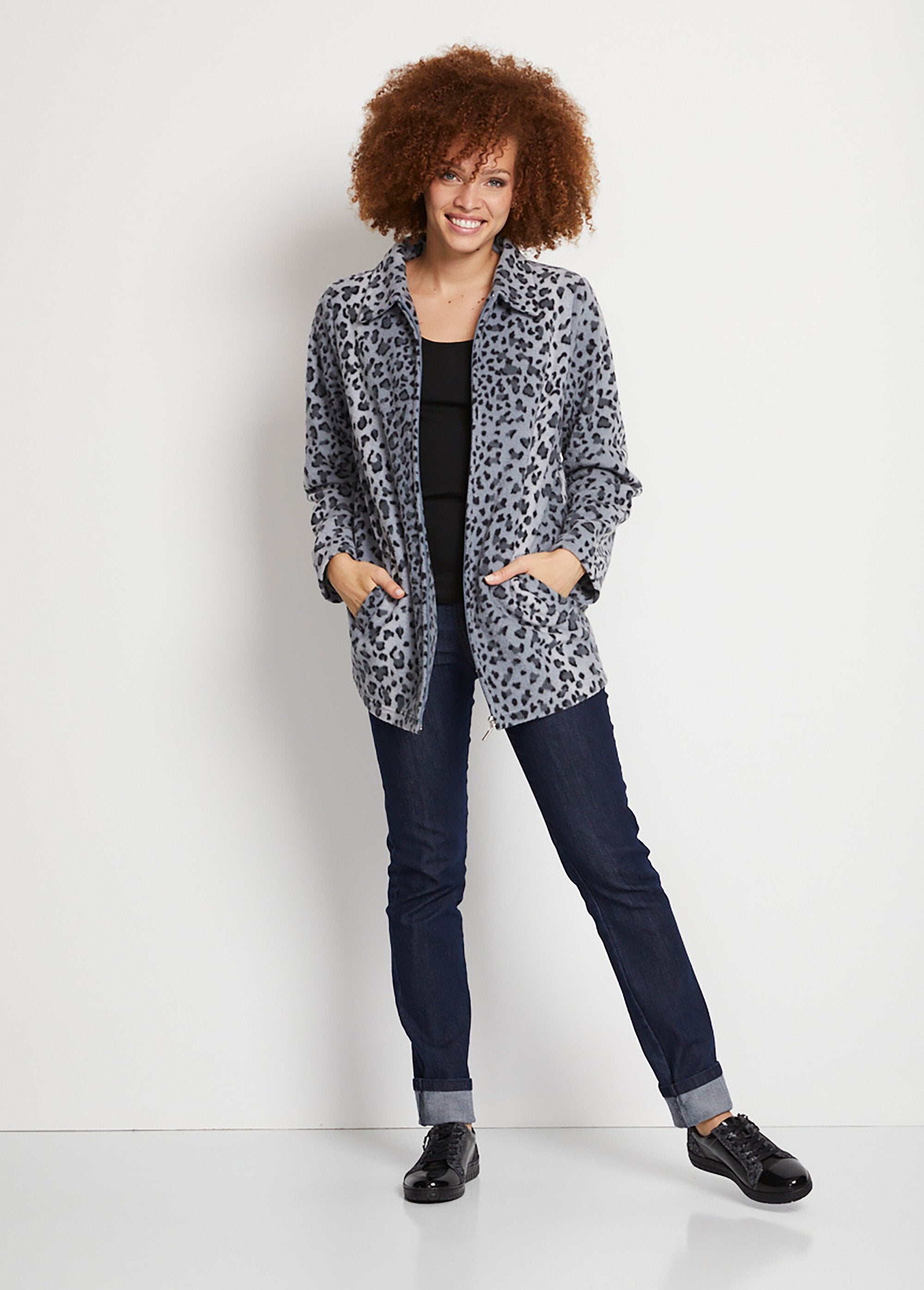 Zipped_printed_fleece_knit_jacket_Silver_and_black_SF1_slim