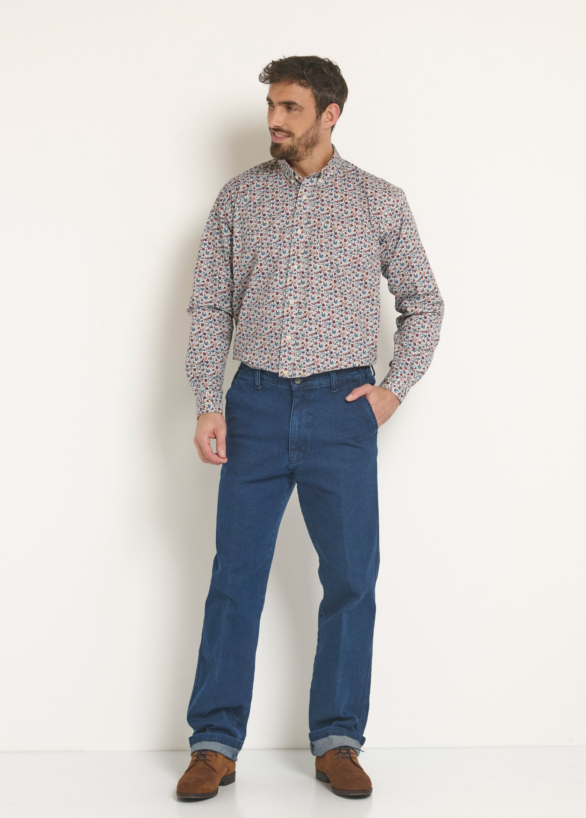 Fancy_floral_pattern_shirt_Orange_and_blue_SF1_slim