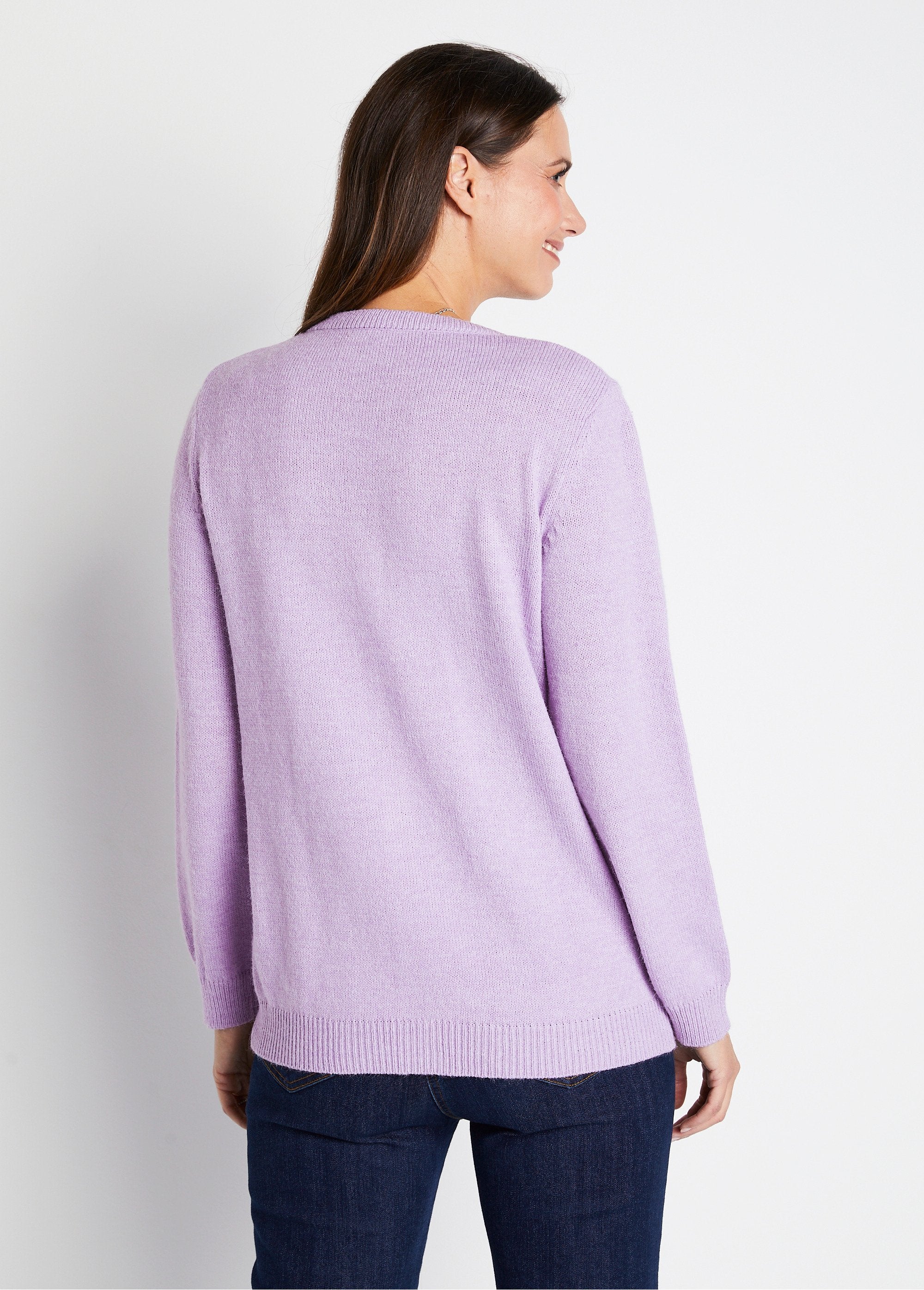 Soft_plain_V-neck_buttoned_short_embroidered_cardigan_Lilac_DO1_slim