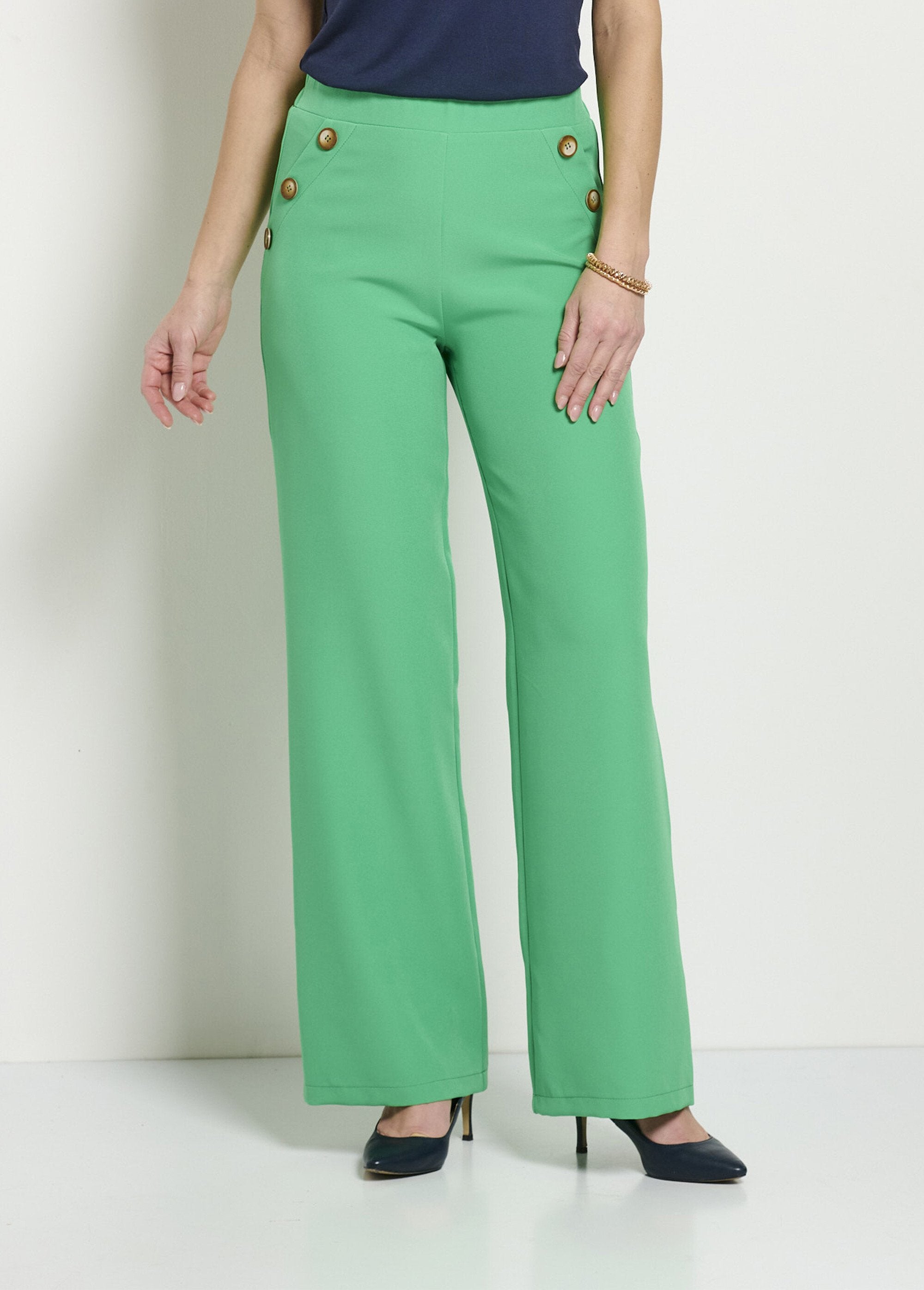 Plain_wide_leg_pants_with_semi-elasticated_waist_Green_FA1_slim