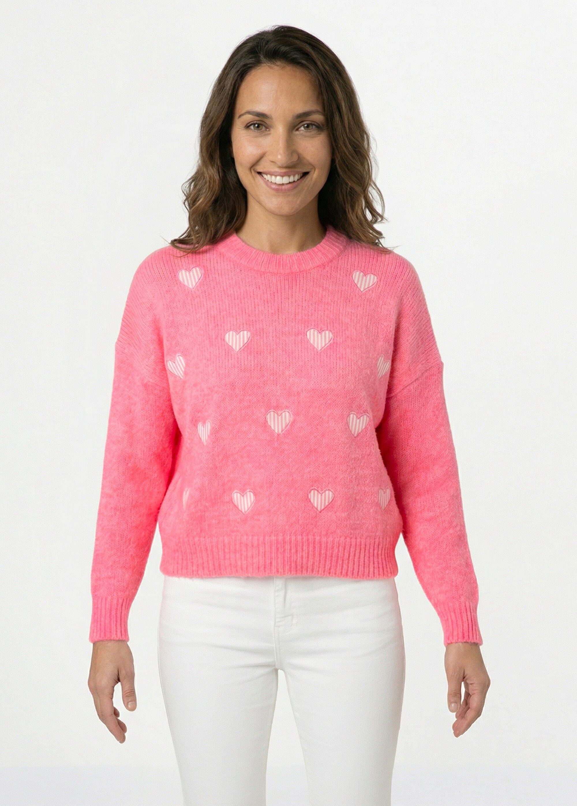 Striped_heart-patterned_crew_neck_sweater_with_wool_Fluorescent_pink_FA1_slim
