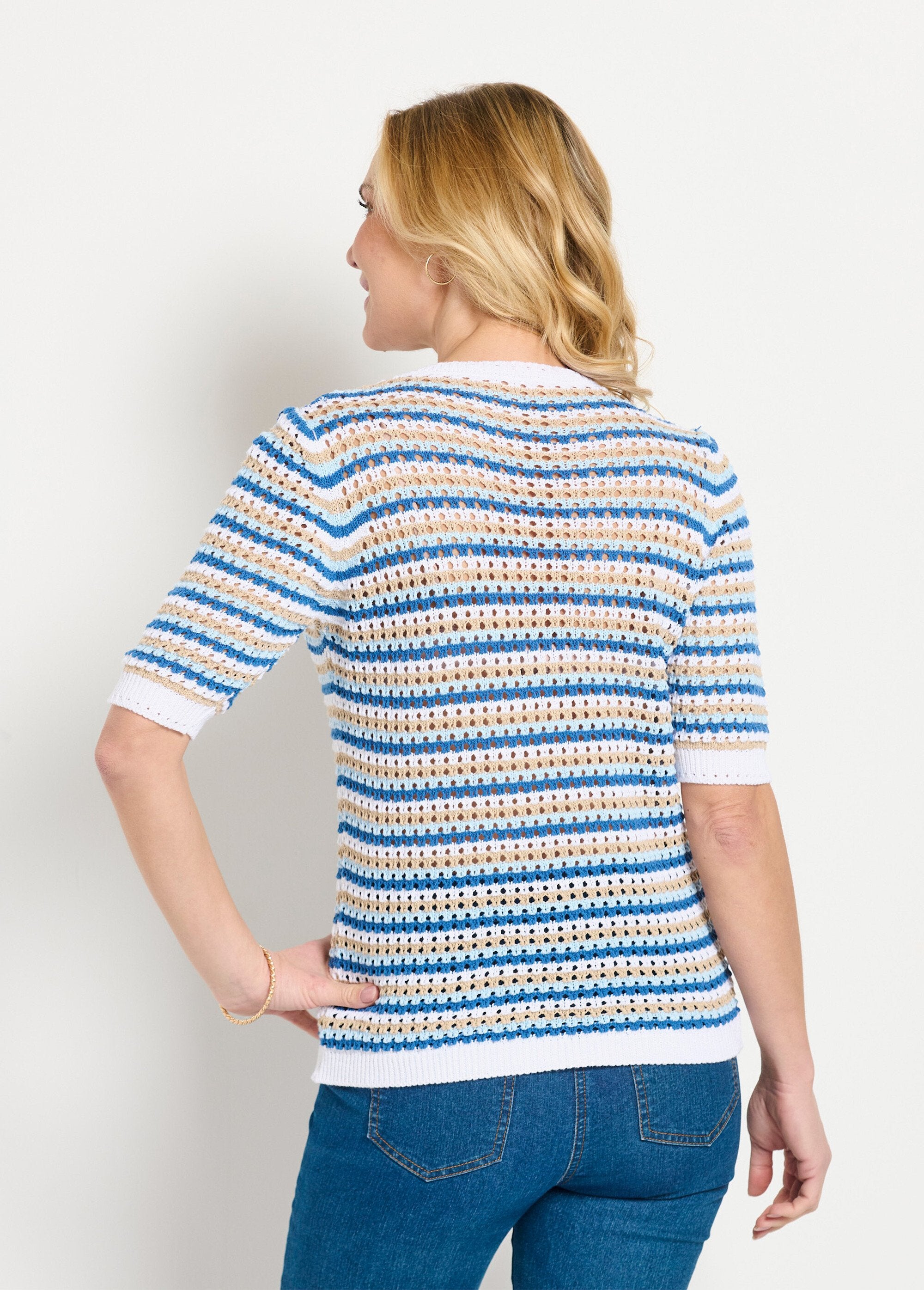 Soft_striped_openwork_short_sleeve_sweater_Blue_stripe_DO1_slim