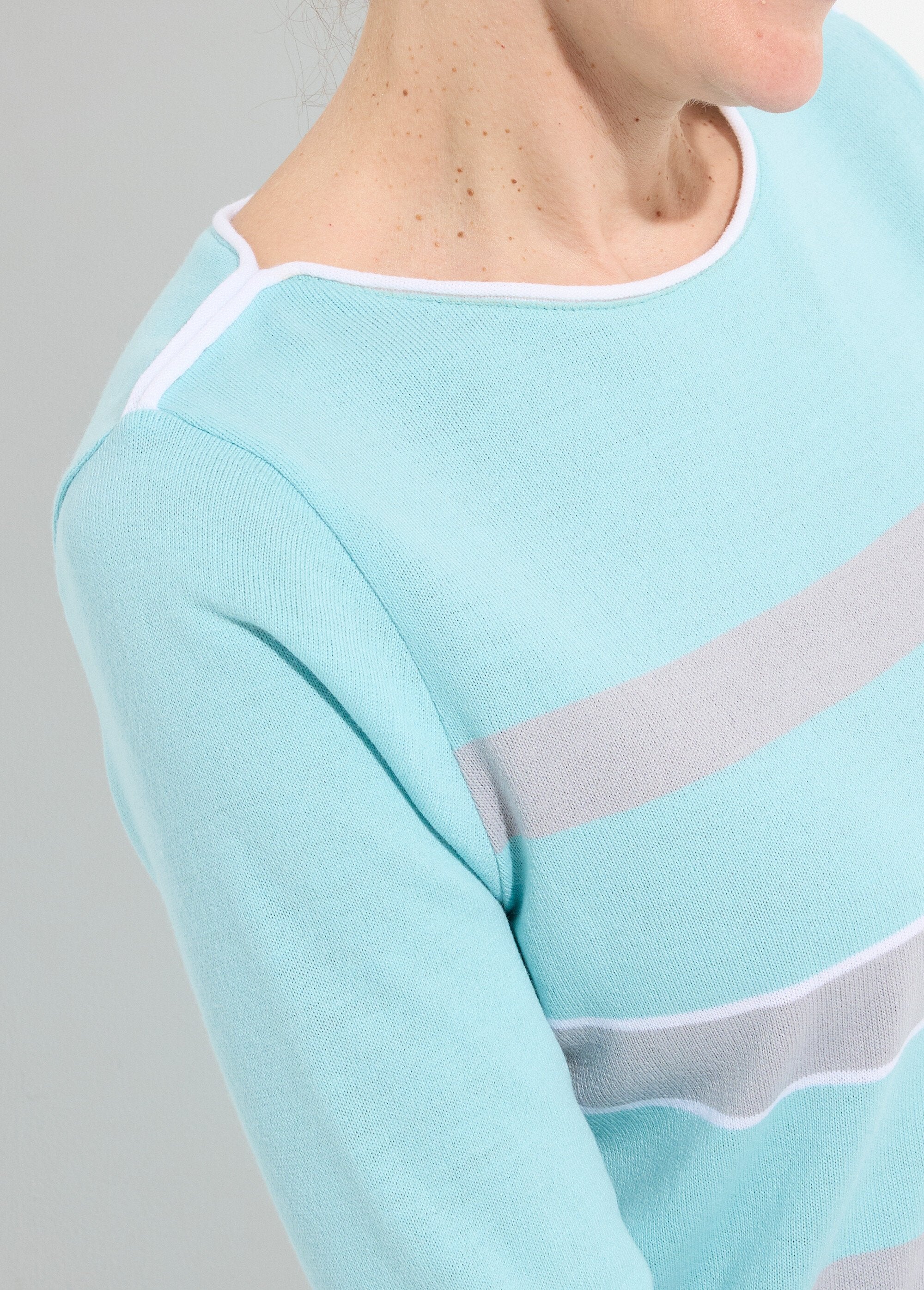 3/4_sleeve_boat_neck_sweater_with_striped_jacquard_front_Aqua_and_grey_DE2_slim