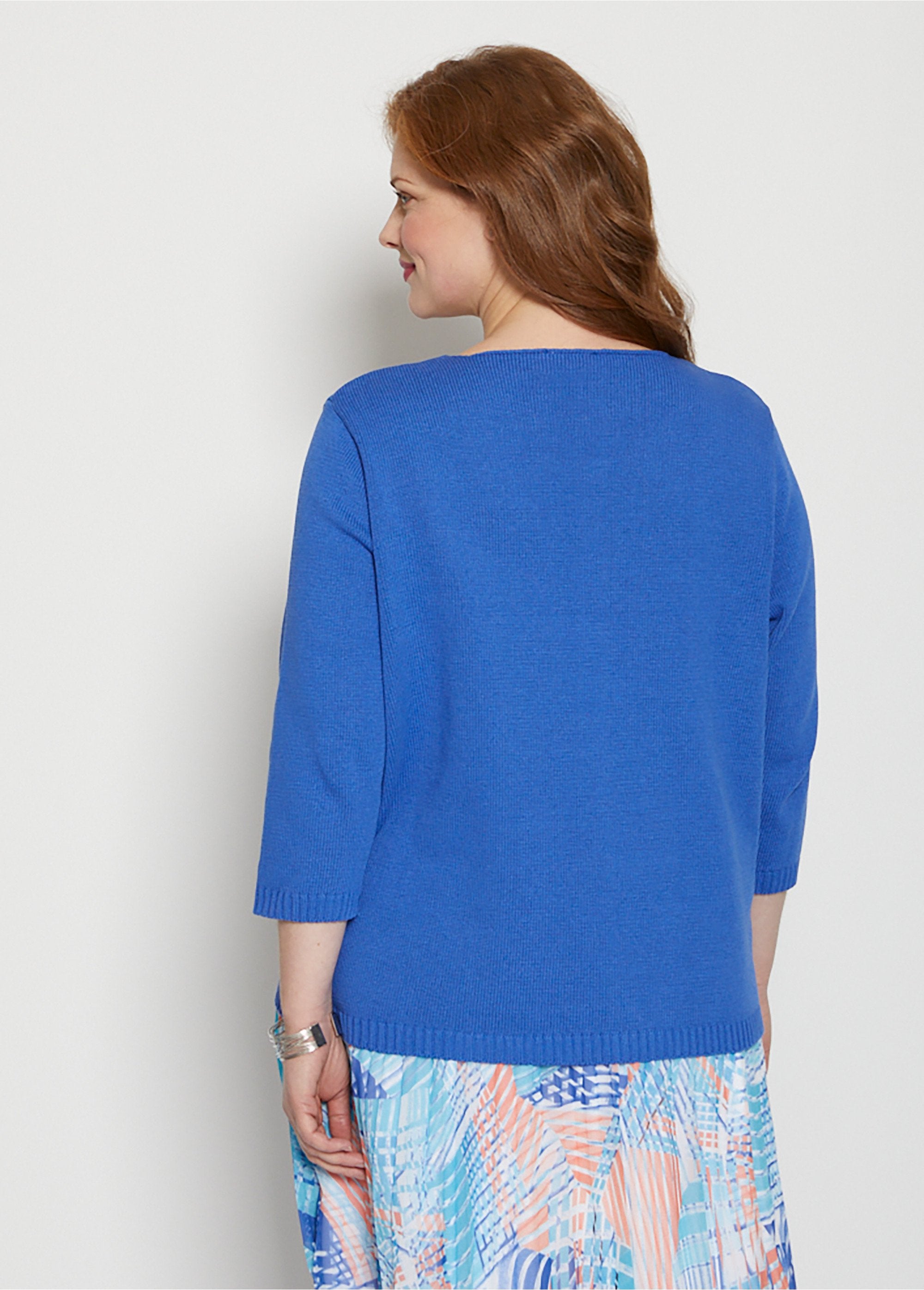 Openwork_3/4_sleeve_sweater_Blue_DO1_curvy