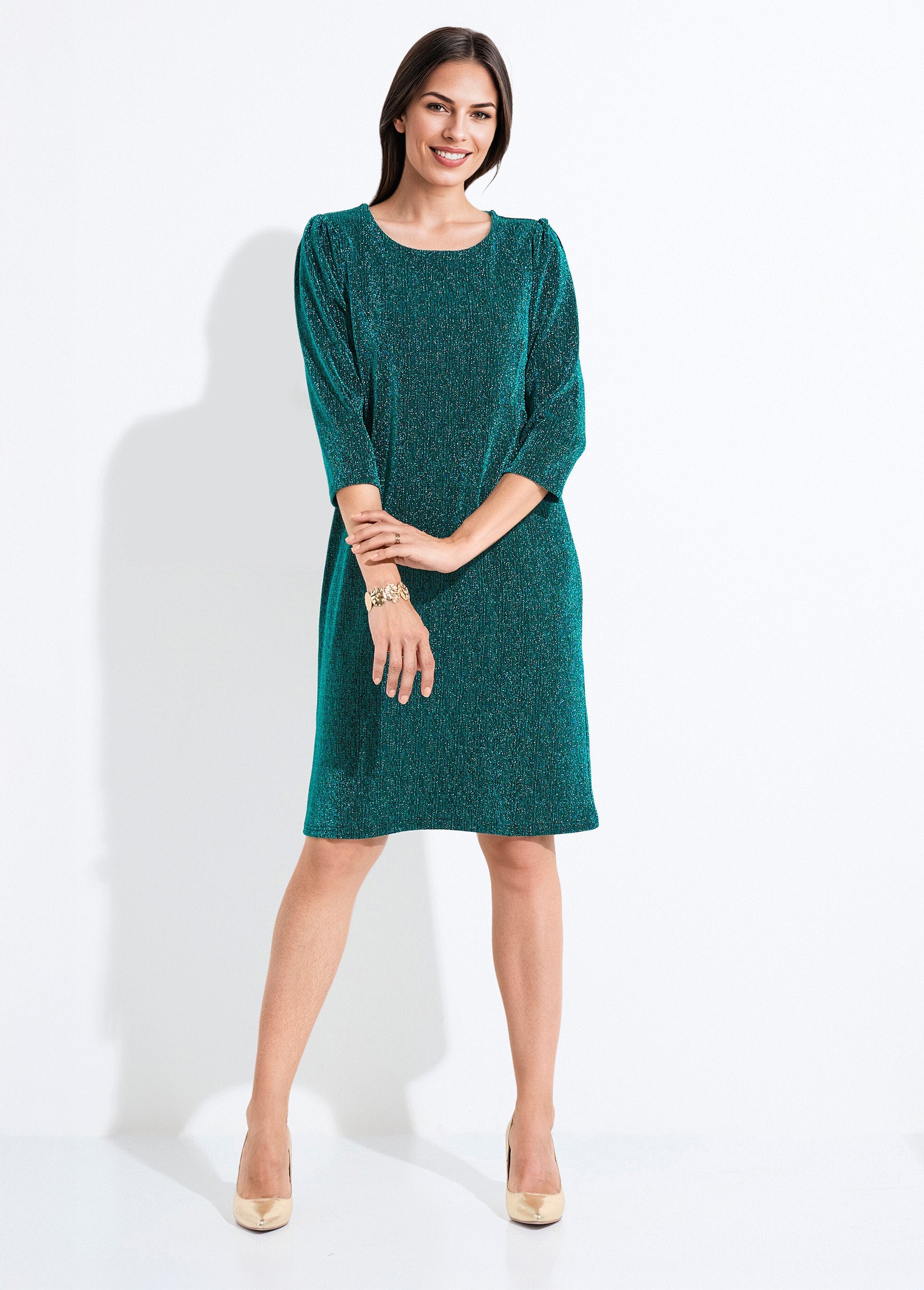 Short_straight_dress_in_shiny_metallic_knit_Green_FA1_slim