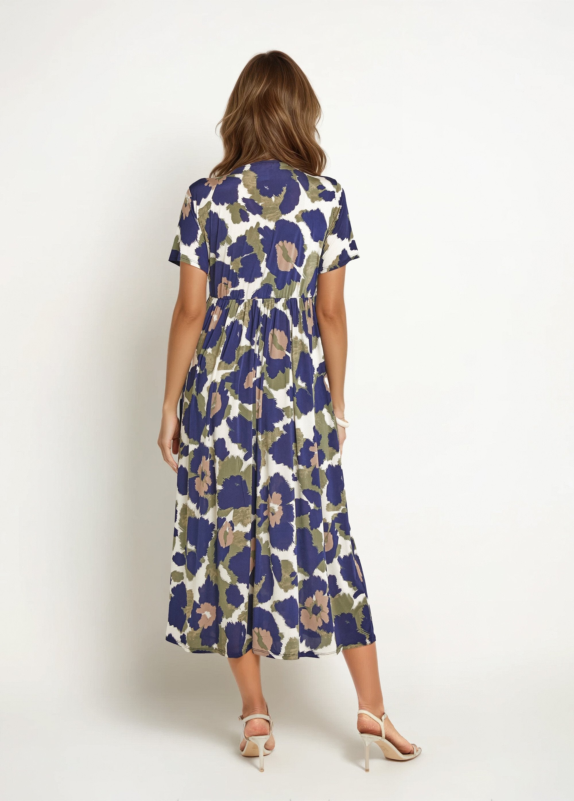 Long_dress_with_short_sleeves,_stylized_floral_Navy_and_khaki_DO1_slim