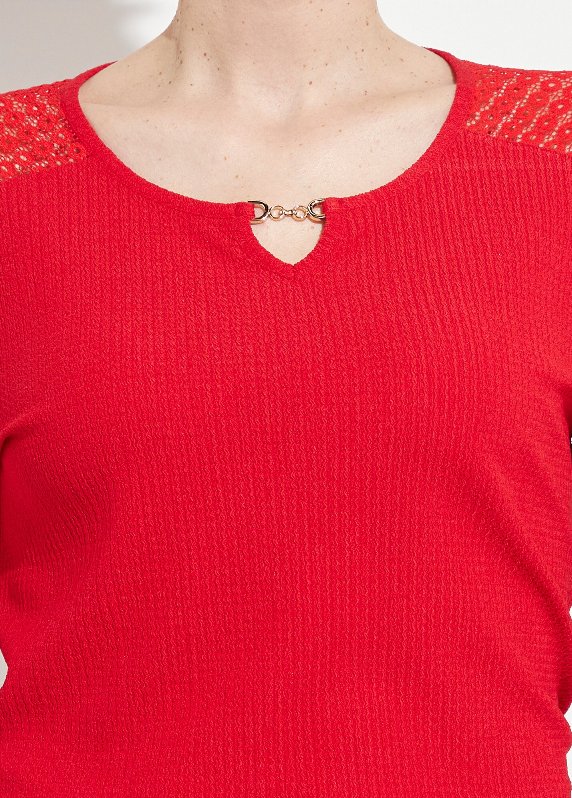 Waffle_knit_T-shirt_with_lace_and_jeweled_neckline_Red_DE1_slim
