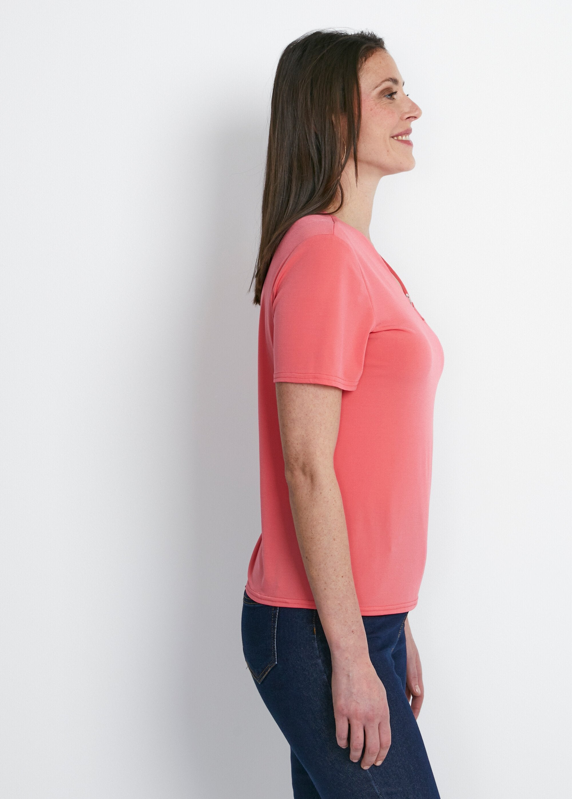 Plain_or_printed_short-sleeved_T-shirt_Plain_coral_DR1_slim