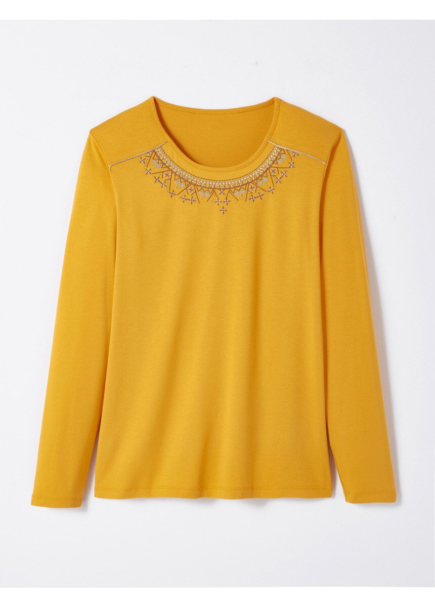 Plain_embroidered_long-sleeved_T-shirt_Ocher_FA1_slim